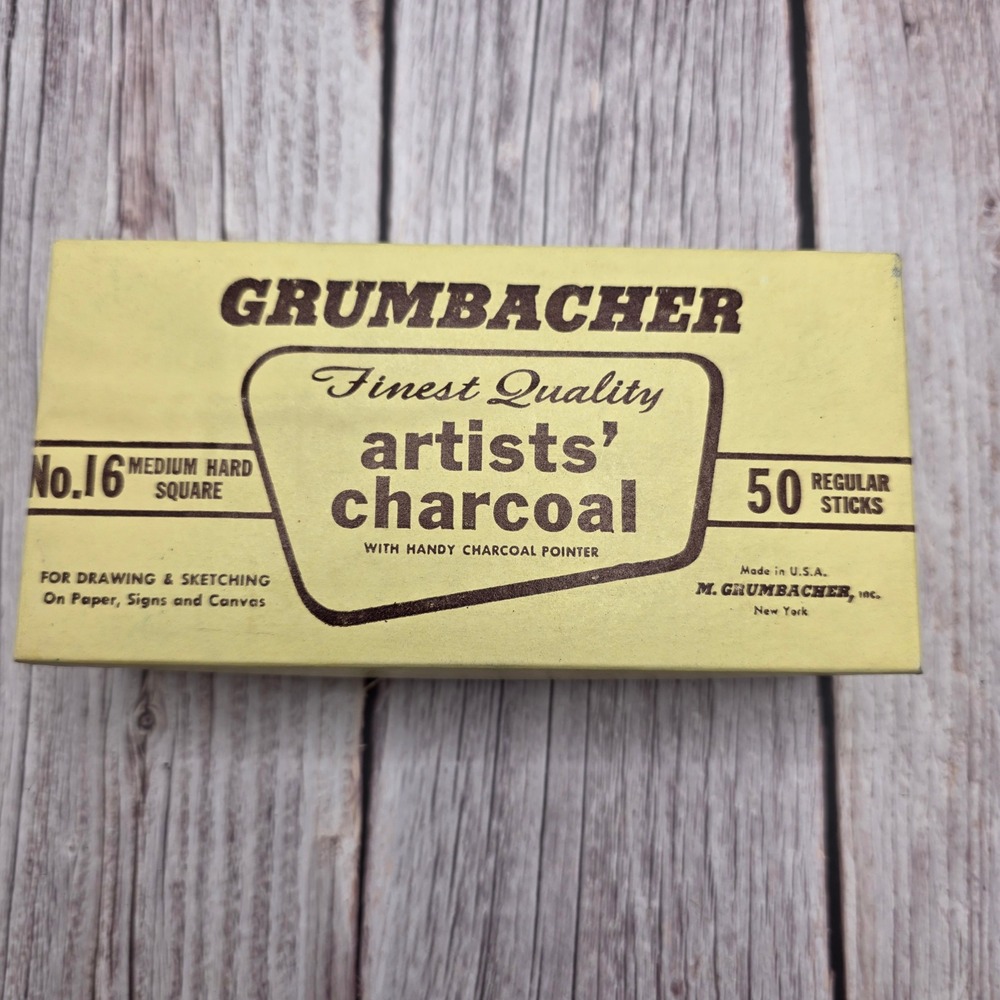 Grumbacher No 16 Artists Charcoal Medium Hard Square Sticks Vintage Art Supplies